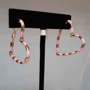 Pink And Gold Heart Shaped Hoops